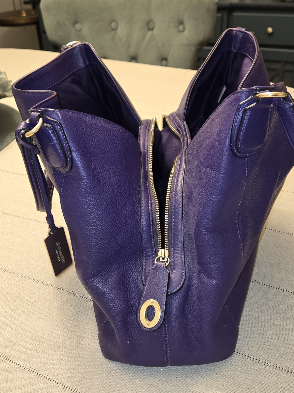 Coach Purple Leather Shoulder Tote - Picture 4 of 16